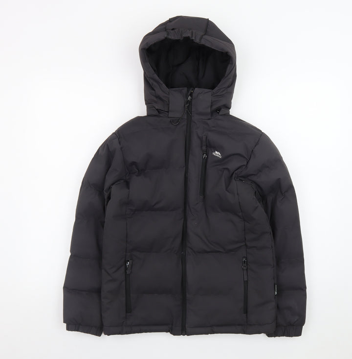 Trespass Boys Black 9-10 Years Waterproof Hooded Puffer Jacket