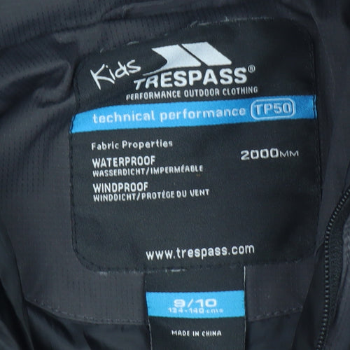 Trespass Boys Black 9-10 Years Waterproof Hooded Puffer Jacket