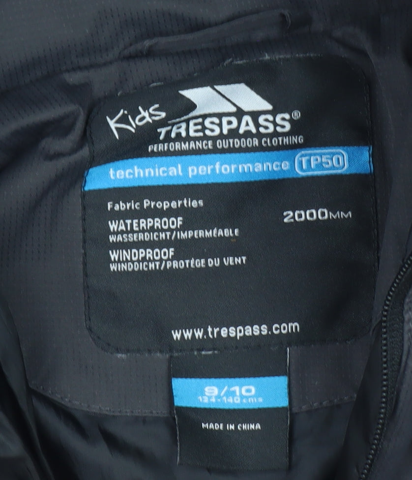 Trespass Boys Black 9-10 Years Waterproof Hooded Puffer Jacket