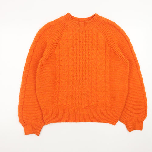 Next Women’s Orange Cable-Knit Jumper XS Crew Neck Pullover