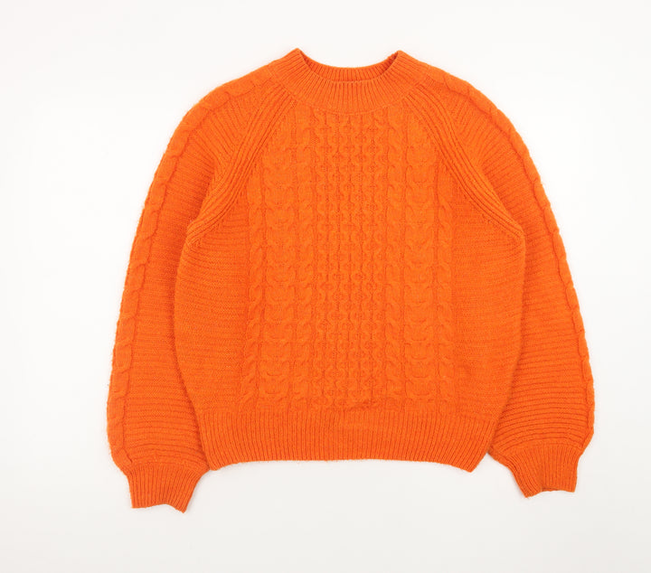 Next Women’s Orange Cable-Knit Jumper XS Crew Neck Pullover