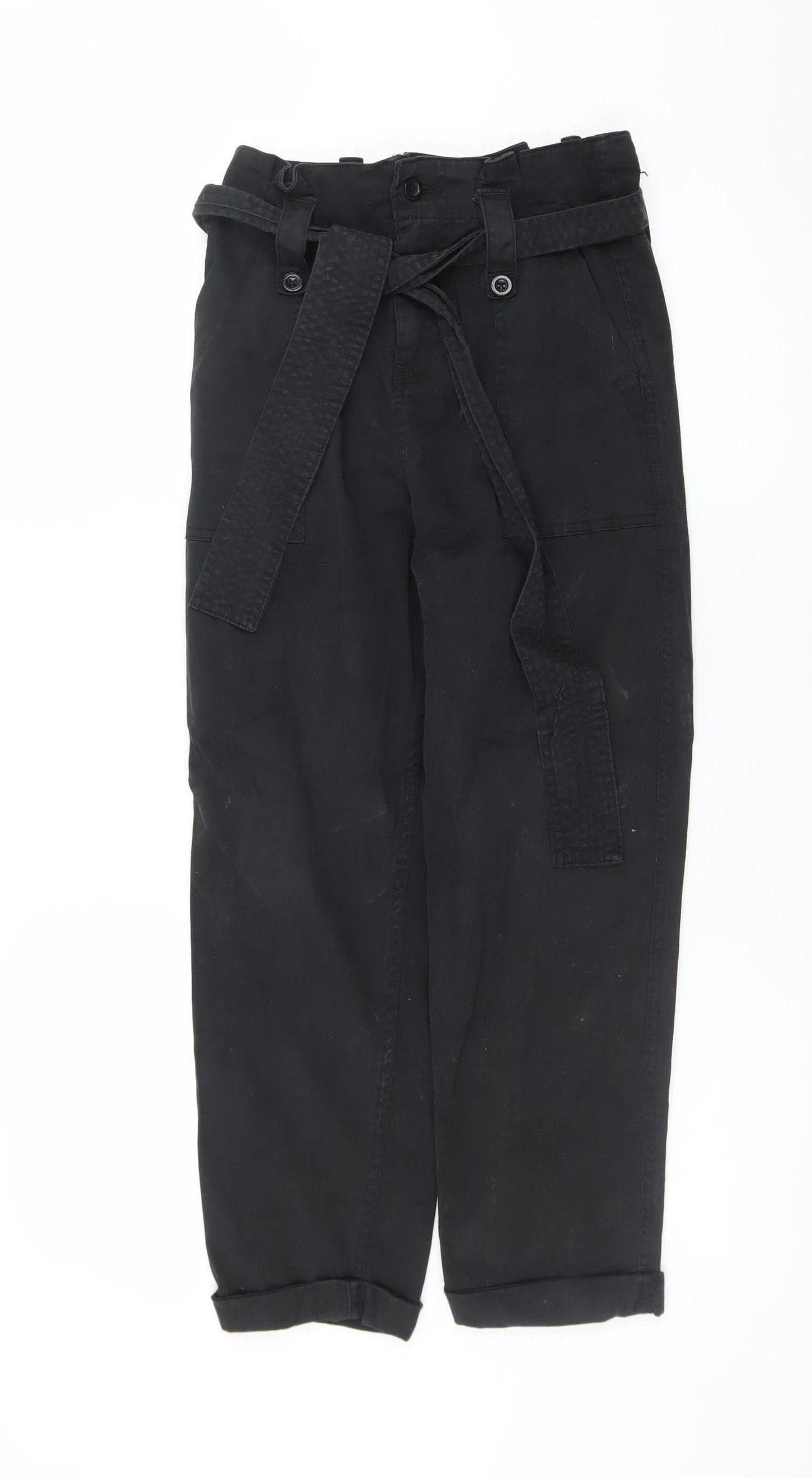Topshop Petite Black Paperbag High Waisted Trousers Size 4