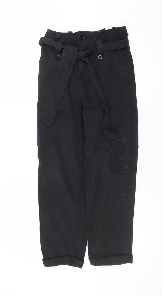 Topshop Petite Black Paperbag High Waisted Trousers Size 4