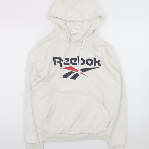 Reebok Men's White XS Pullover Hoodie with Logo Print