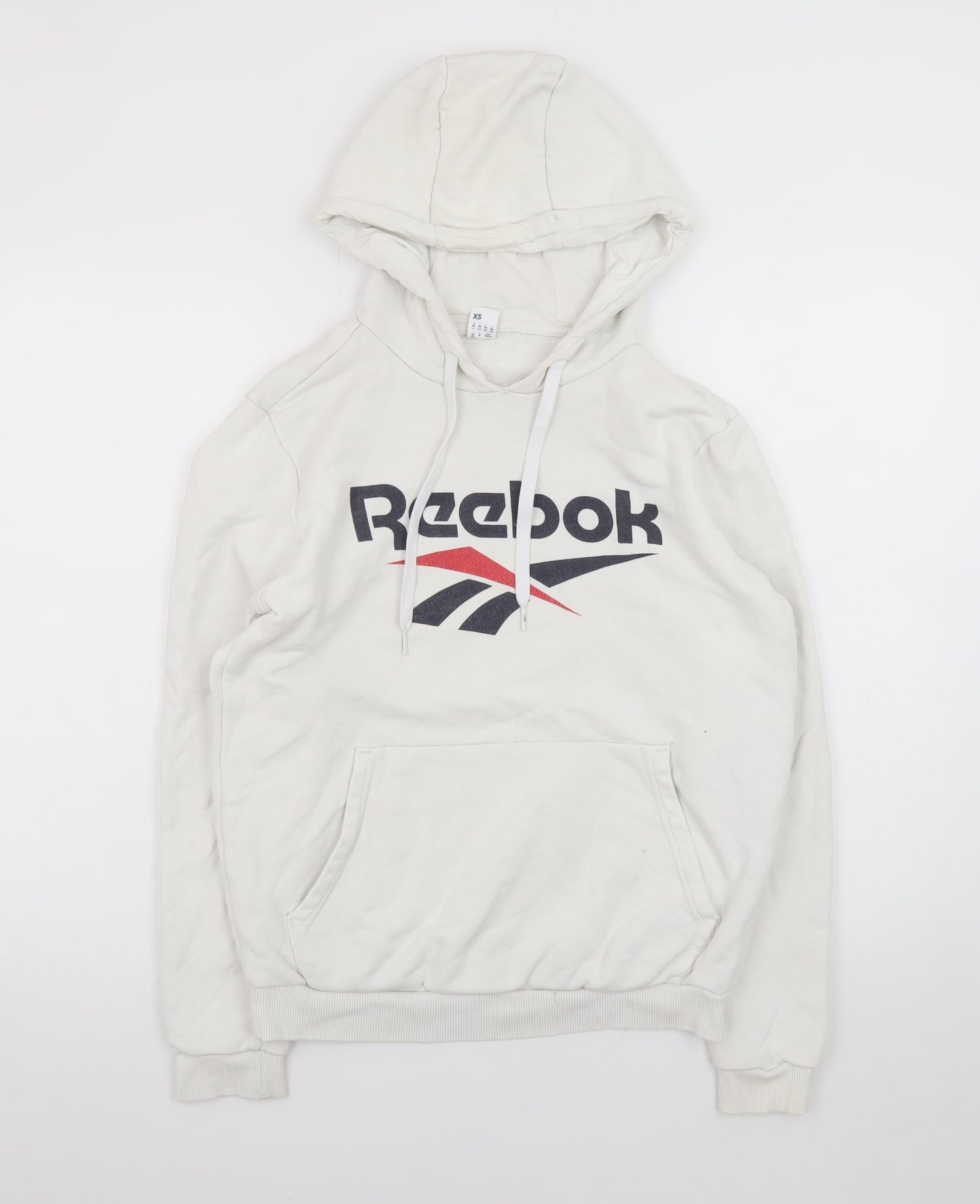 Reebok Men's White XS Pullover Hoodie with Logo Print