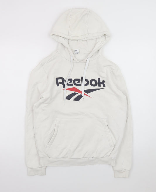 Reebok Men's White XS Pullover Hoodie with Logo Print