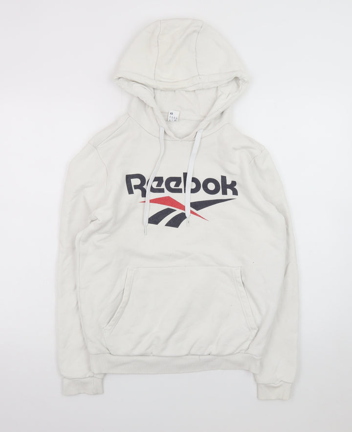 Reebok Men's White XS Pullover Hoodie with Logo Print