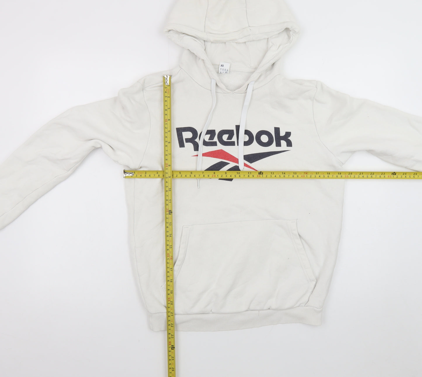 Reebok Men's White XS Pullover Hoodie with Logo Print