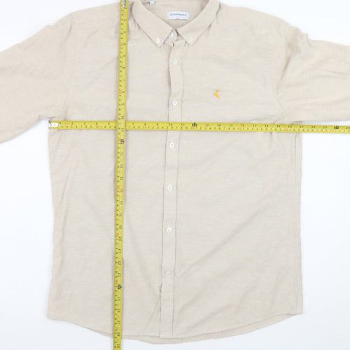 OTTOMODA Men's Beige Button-Down Long Sleeve Cotton Blend Shirt Size L