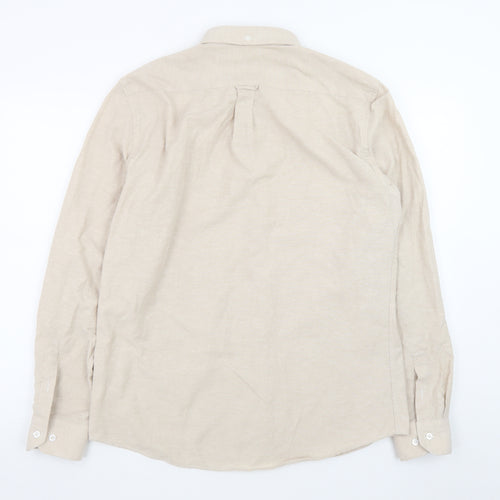 OTTOMODA Men's Beige Button-Down Long Sleeve Cotton Blend Shirt Size L
