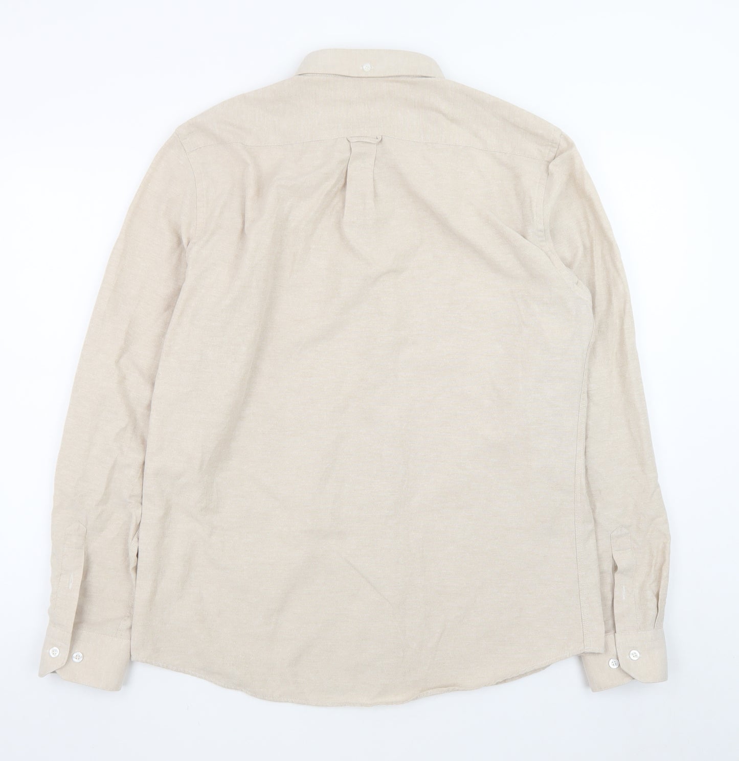 OTTOMODA Men's Beige Button-Down Long Sleeve Cotton Blend Shirt Size L