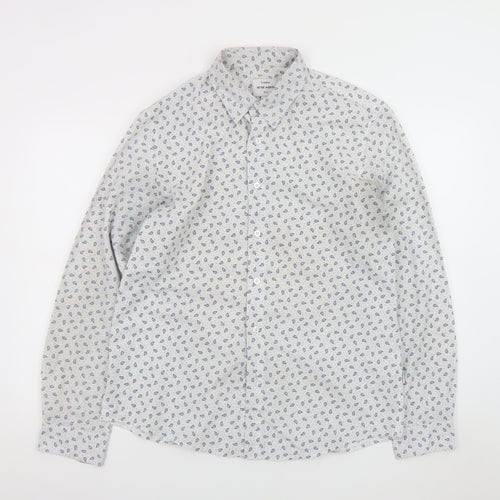 Peter Werth Men's White Paisley Long Sleeve Cotton Button-Up Shirt Size L