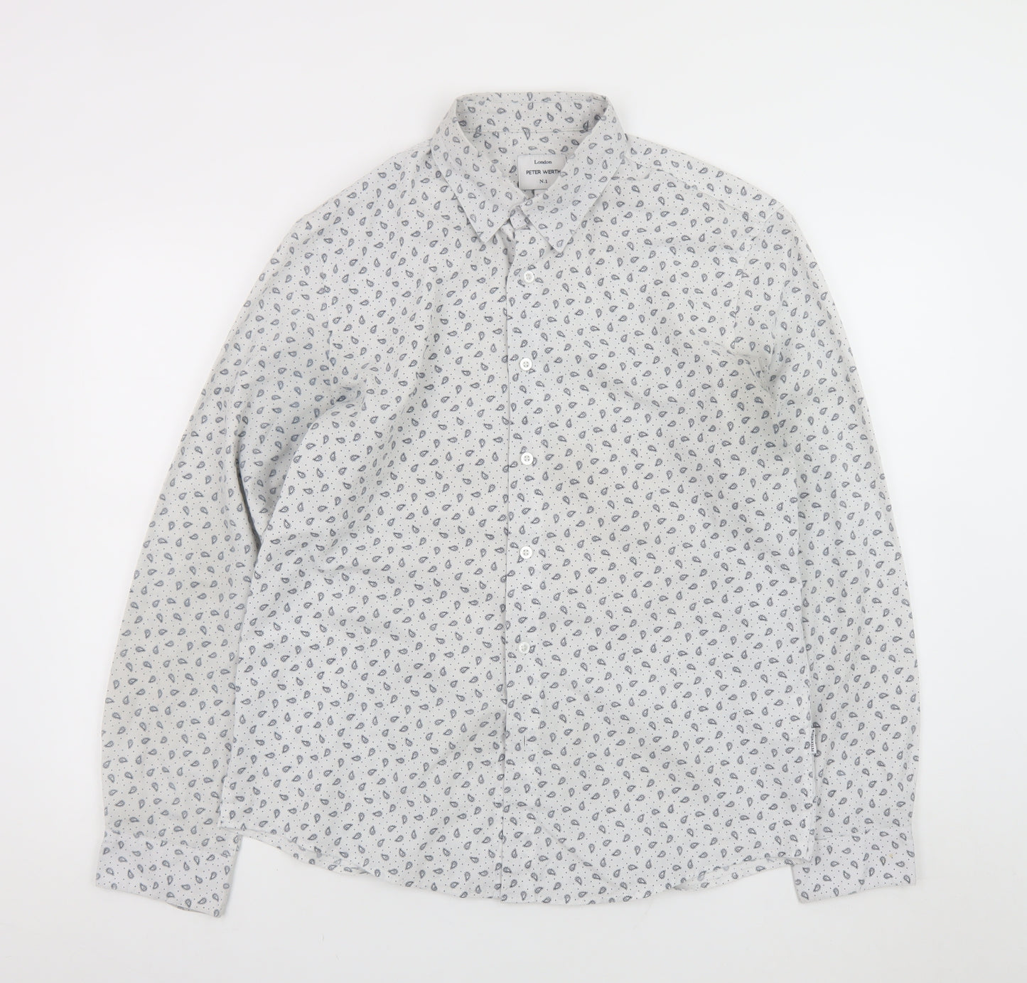 Peter Werth Men's White Paisley Long Sleeve Cotton Button-Up Shirt Size L