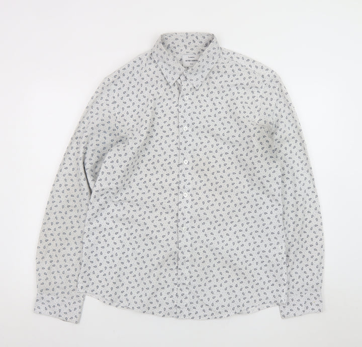 Peter Werth Men's White Paisley Long Sleeve Cotton Button-Up Shirt Size L