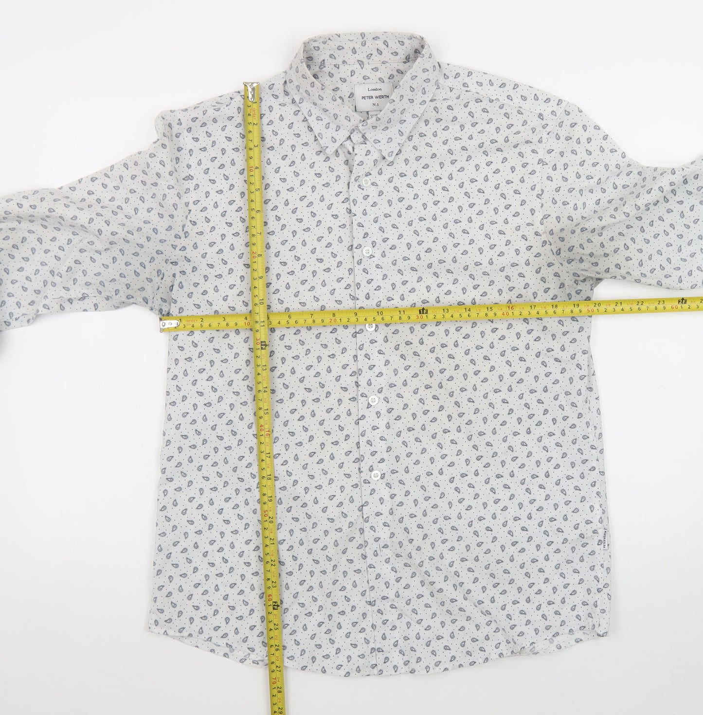 Peter Werth Men's White Paisley Long Sleeve Cotton Button-Up Shirt Size L