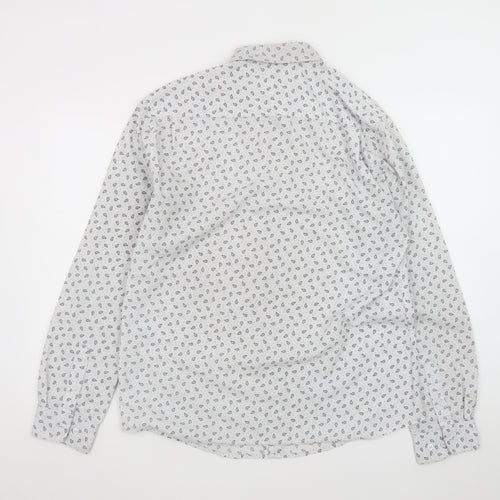Peter Werth Men's White Paisley Long Sleeve Cotton Button-Up Shirt Size L
