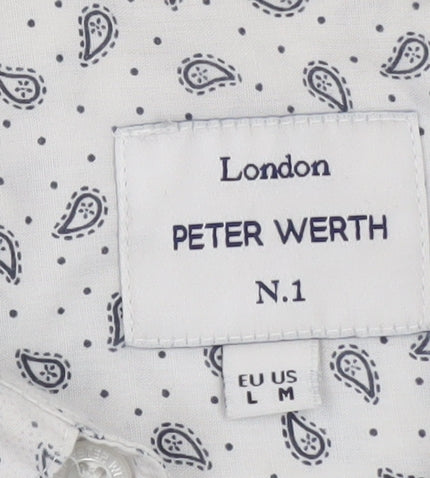 Peter Werth Men's White Paisley Long Sleeve Cotton Button-Up Shirt Size L