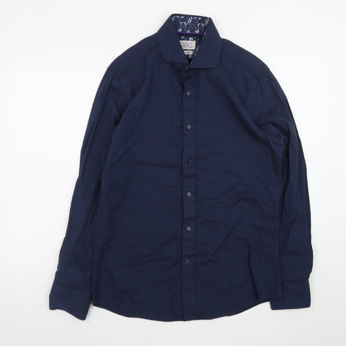 Gianni Feraud Men's Blue Slim Fit Long Sleeve Cotton Button-Up Shirt Size M