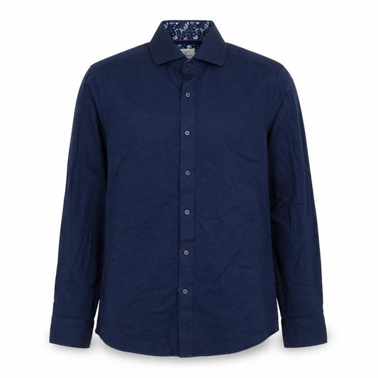 Front view of Gianni Feraud Men's Blue Slim Fit Long Sleeve Cotton Button-Up Shirt, size M