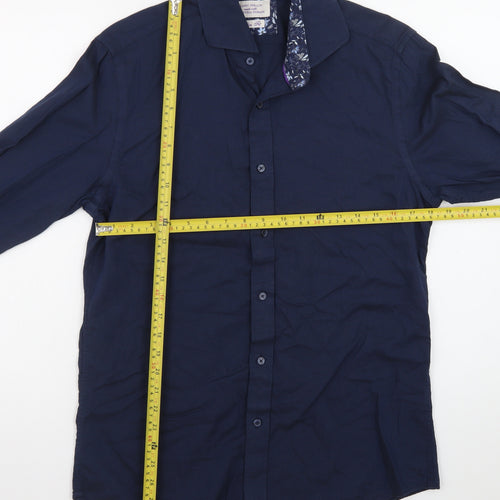 Gianni Feraud Men's Blue Slim Fit Long Sleeve Cotton Button-Up Shirt Size M