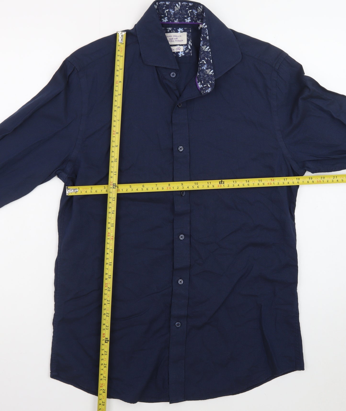 Gianni Feraud Men's Blue Slim Fit Long Sleeve Cotton Button-Up Shirt Size M