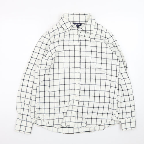 Lands' End Men's White Check Cotton Flannel Long Sleeve Shirt Size S