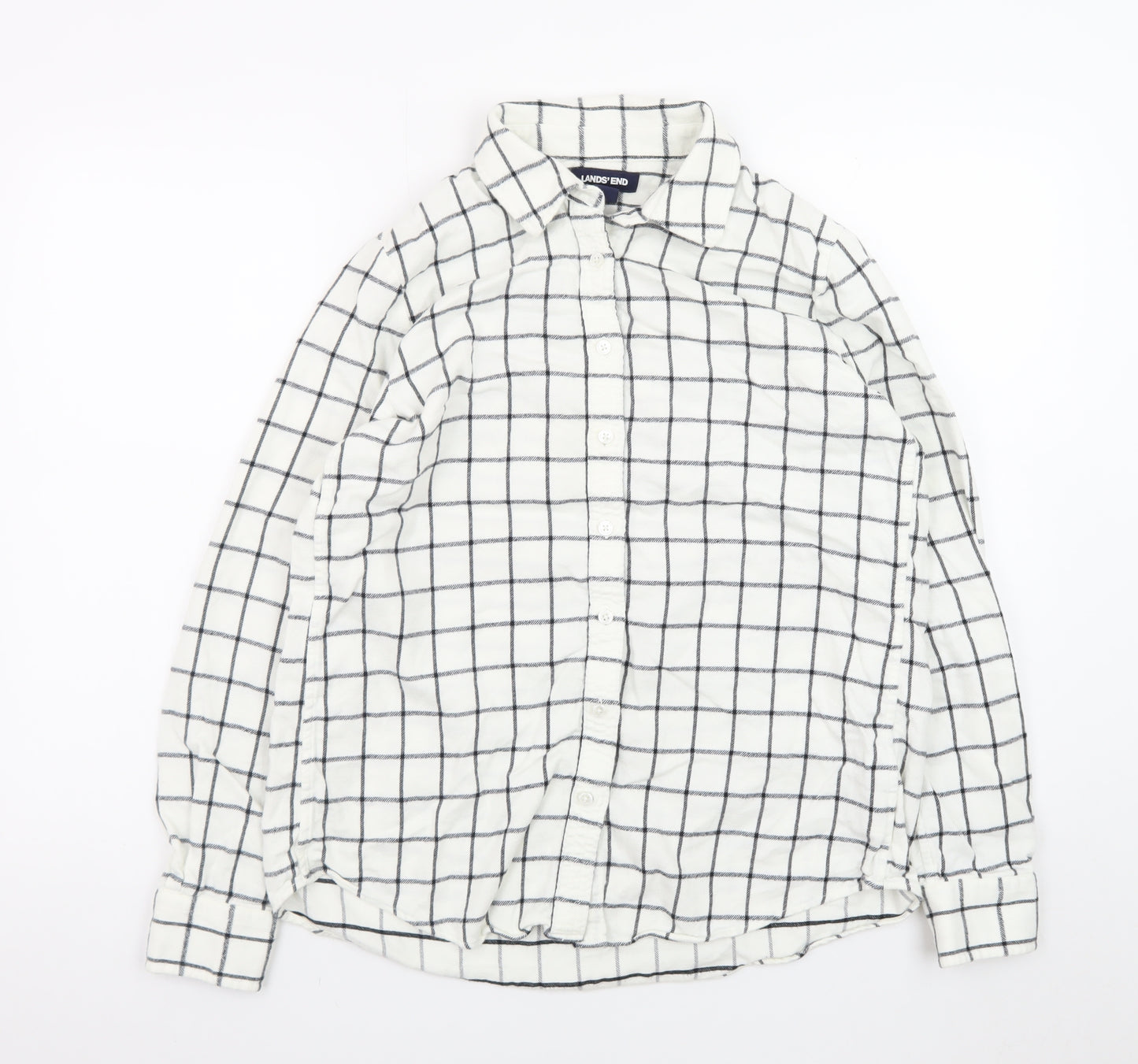 Lands' End Men's White Check Cotton Flannel Long Sleeve Shirt Size S