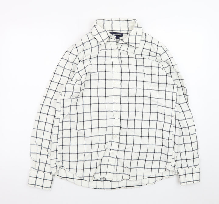 Lands' End Men's White Check Cotton Flannel Long Sleeve Shirt Size S