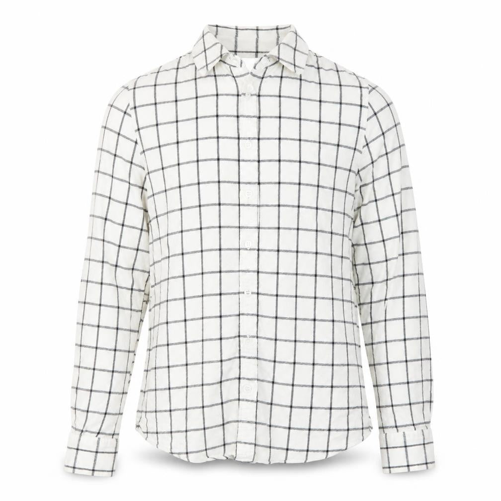 Front view of Lands' End Men's White Check Cotton Flannel Long Sleeve Shirt, size S