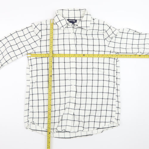 Lands' End Men's White Check Cotton Flannel Long Sleeve Shirt Size S