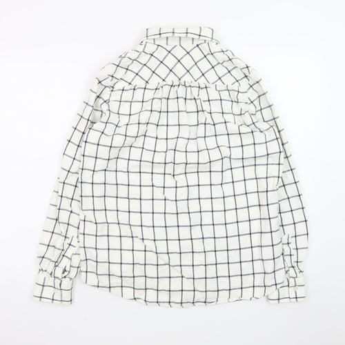 Lands' End Men's White Check Cotton Flannel Long Sleeve Shirt Size S