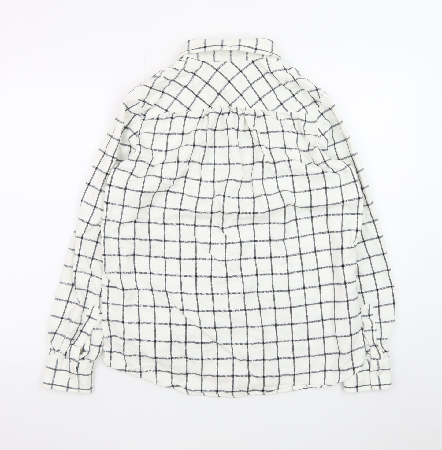 Lands' End Men's White Check Cotton Flannel Long Sleeve Shirt Size S