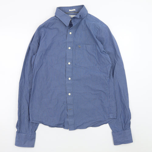 Abercrombie & Fitch Men's Blue Striped Muscle Fit Cotton Shirt L