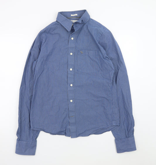 Abercrombie & Fitch Men's Blue Striped Muscle Fit Cotton Shirt L