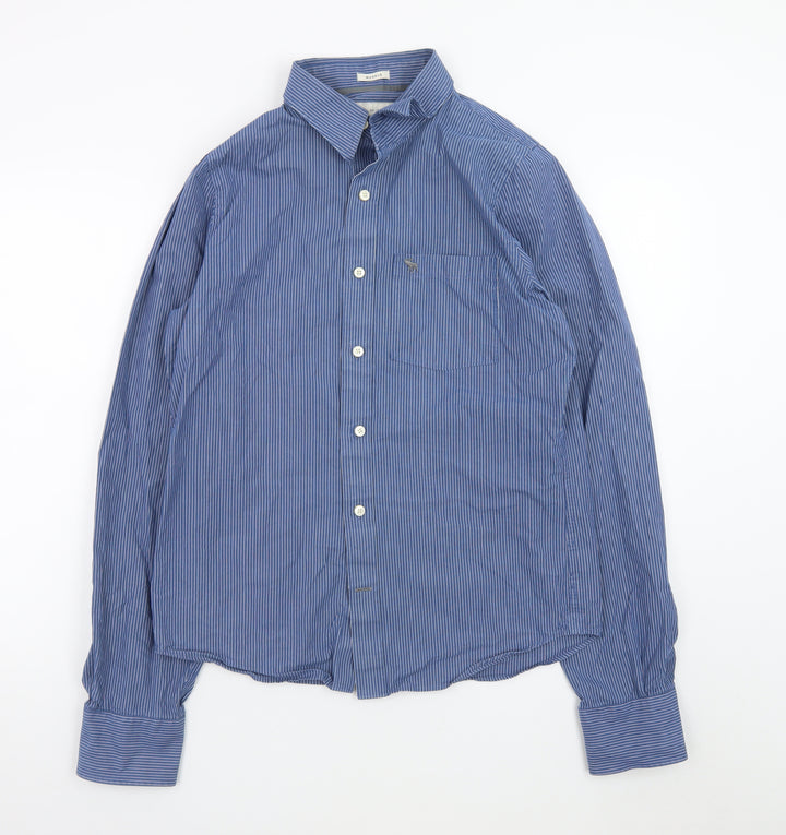 Abercrombie & Fitch Men's Blue Striped Muscle Fit Cotton Shirt L
