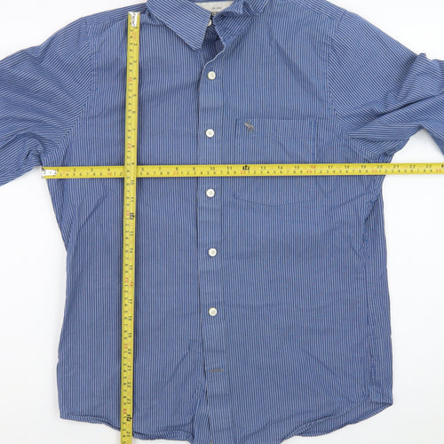 Abercrombie & Fitch Men's Blue Striped Muscle Fit Cotton Shirt L
