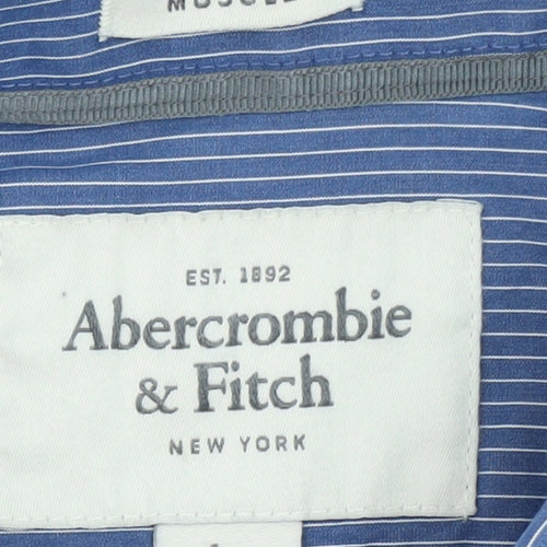 Abercrombie & Fitch Men's Blue Striped Muscle Fit Cotton Shirt L