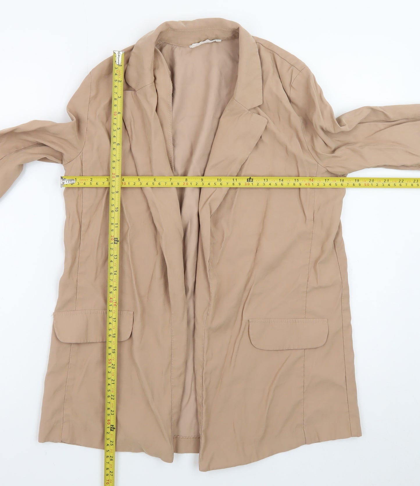 Primark Women Beige Size 8 Blazer Classic Mid-Length Jacket