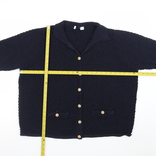Gallery Womens Navy Blue Collared Short Sleeve Cardigan XL