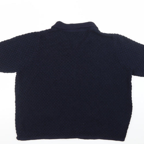Gallery Womens Navy Blue Collared Short Sleeve Cardigan XL