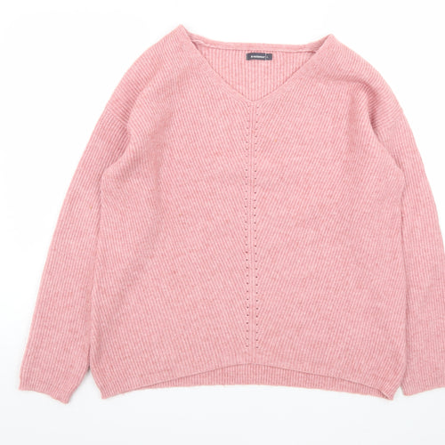 In Extenso Women's Pink V-Neck Rib Knit Pullover Jumper Size L