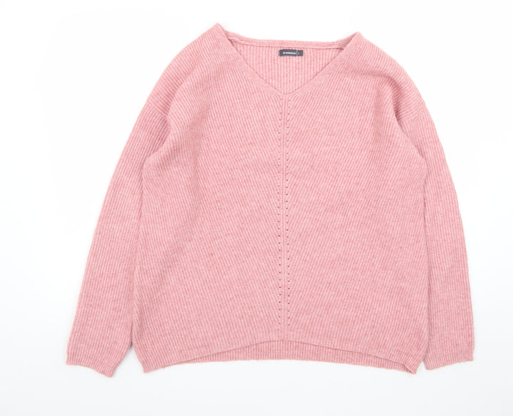 In Extenso Women's Pink V-Neck Rib Knit Pullover Jumper Size L