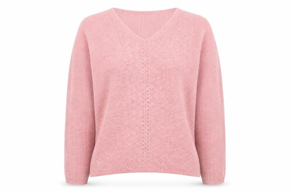 Front view of In Extenso Women's Pink V-Neck Rib Knit jumper, size L