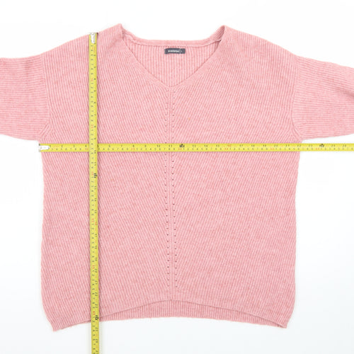 In Extenso Women's Pink V-Neck Rib Knit Pullover Jumper Size L