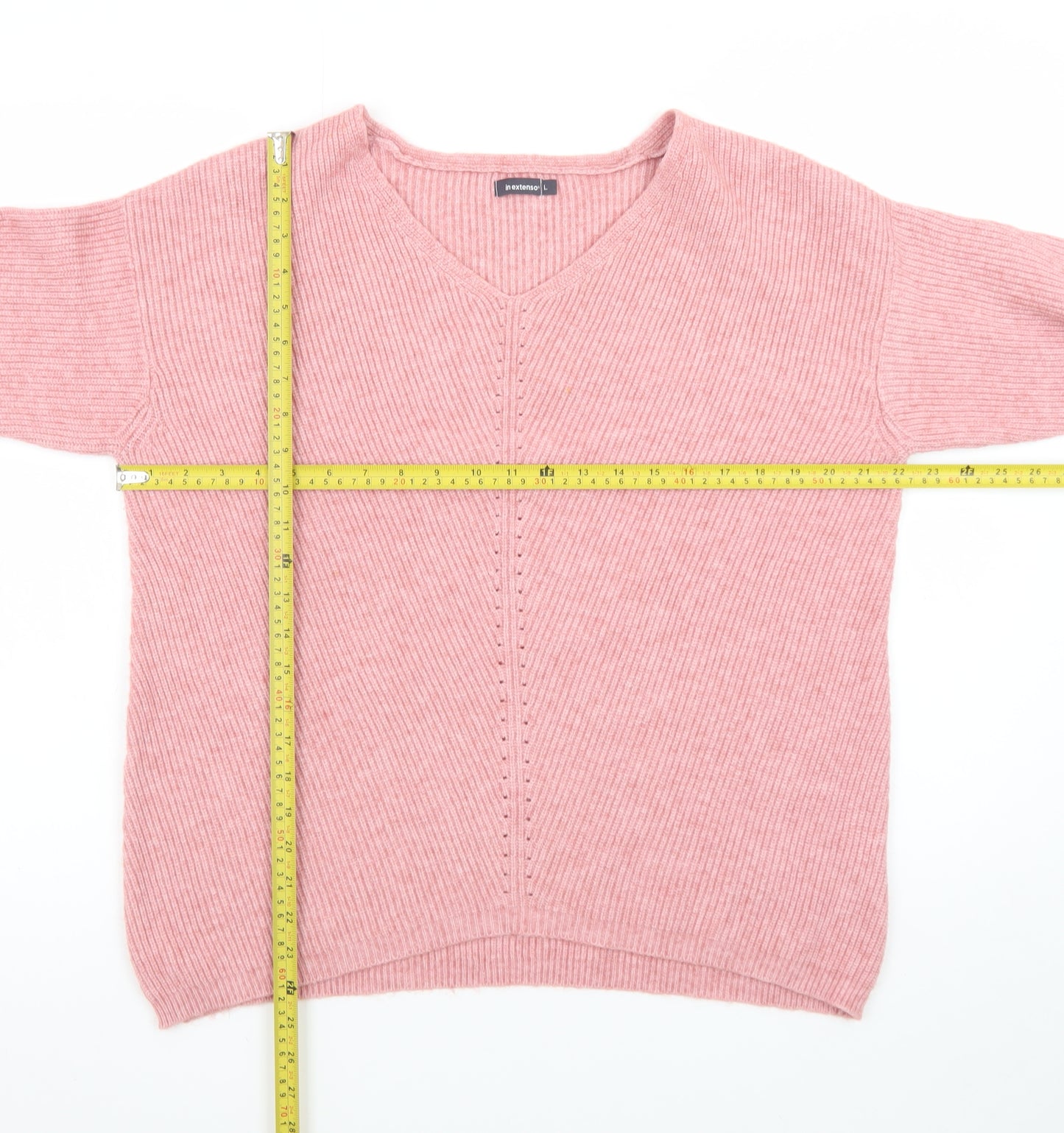 In Extenso Women's Pink V-Neck Rib Knit Pullover Jumper Size L