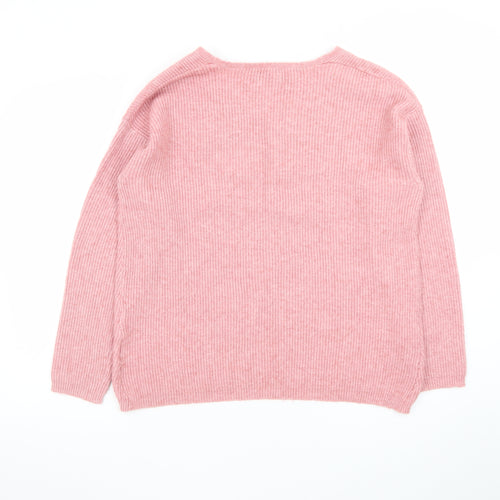 In Extenso Women's Pink V-Neck Rib Knit Pullover Jumper Size L