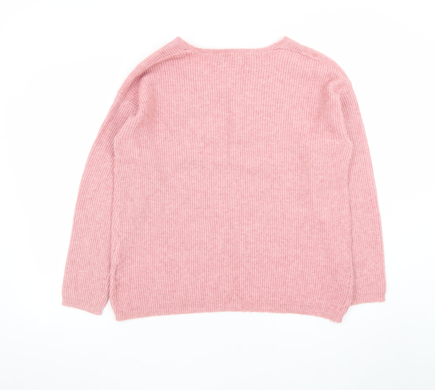 In Extenso Women's Pink V-Neck Rib Knit Pullover Jumper Size L