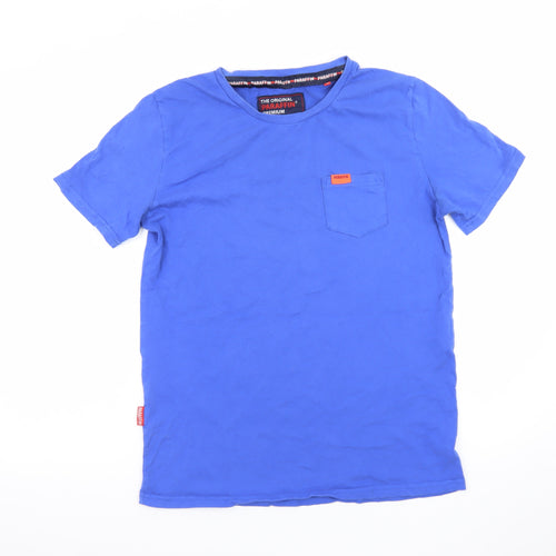 Paraffin Men’s Blue Regular Fit Cotton Crew Neck T-Shirt Size L
