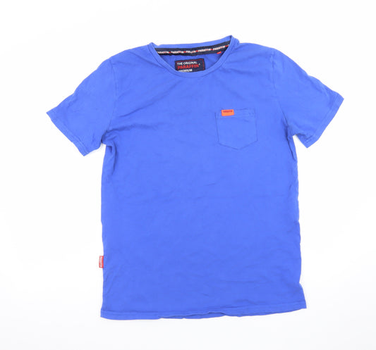 Paraffin Men’s Blue Regular Fit Cotton Crew Neck T-Shirt Size L