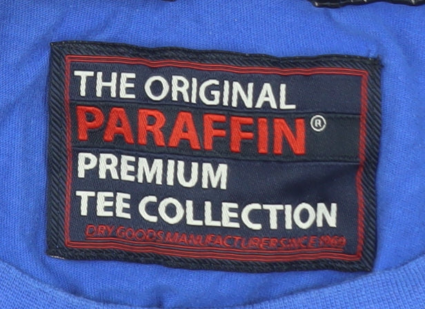 Paraffin Men’s Blue Regular Fit Cotton Crew Neck T-Shirt Size L